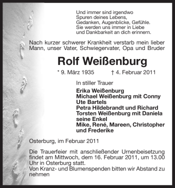 Traueranzeige von Rolf Weißenburg von ALLGEMEINE ZEITUNG UELZEN