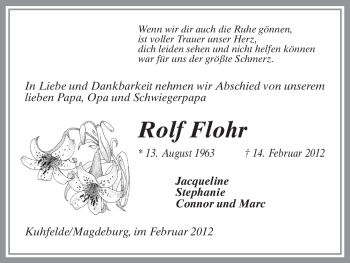 Traueranzeige von Rolf Flohr von ALLGEMEINE ZEITUNG UELZEN