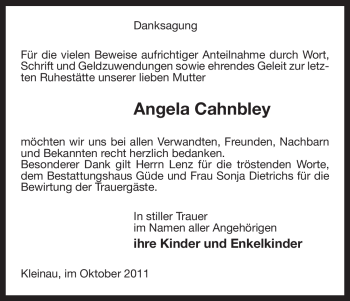 Traueranzeige von Angela Cahnbley von ALLGEMEINE ZEITUNG UELZEN