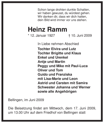 Traueranzeige von Heinz Ramm von ALLGEMEINE ZEITUNG UELZEN