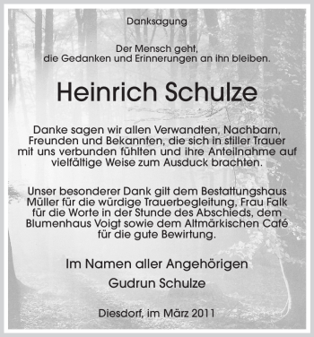 Traueranzeige von Heinrich Schulze von ALLGEMEINE ZEITUNG UELZEN