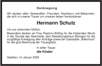 Traueranzeige von Hermann Schulz von ALLGEMEINE ZEITUNG UELZEN