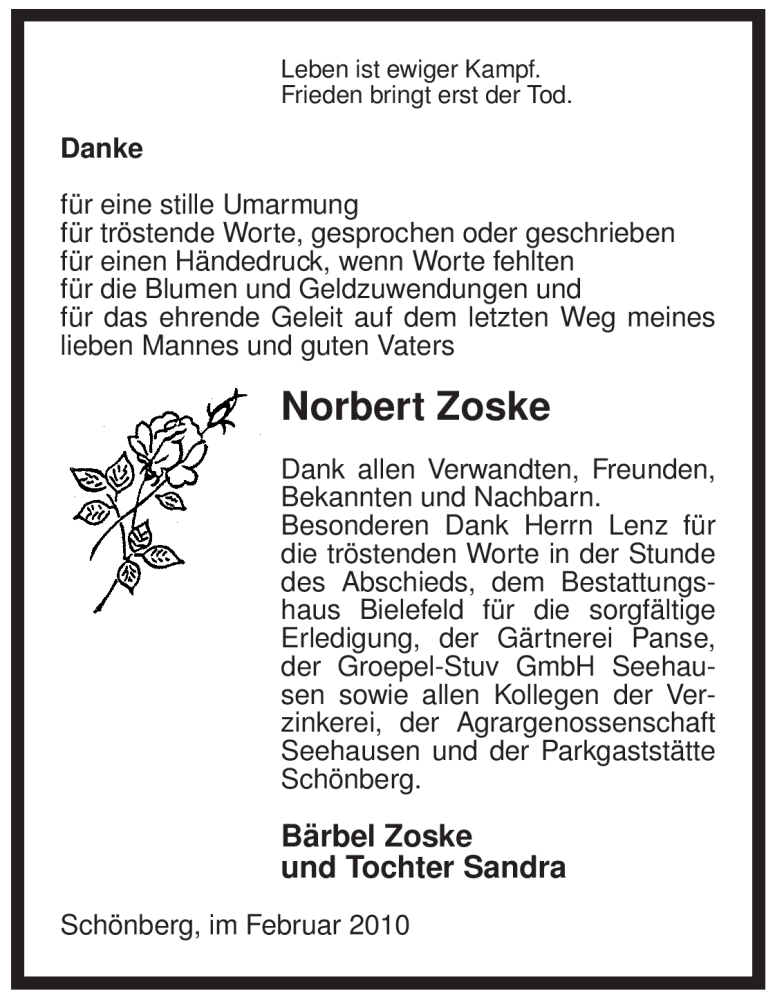  Traueranzeige für Norbert Zoske vom 13.02.2010 aus ALLGEMEINE ZEITUNG UELZEN