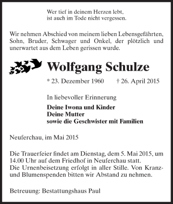 Traueranzeige von Wolfgang Schulze von Uelzen