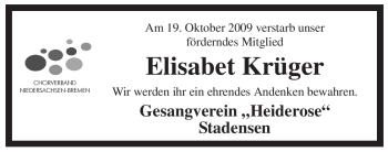 Traueranzeige von Elisabet Krüger von ALLGEMEINE ZEITUNG UELZEN