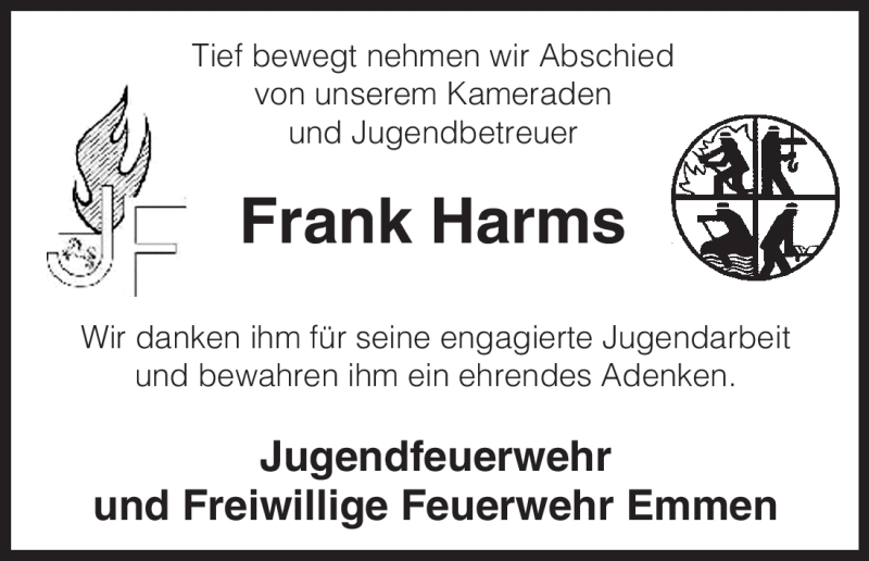  Traueranzeige für Frank Harms vom 21.01.2011 aus ALLGEMEINE ZEITUNG UELZEN