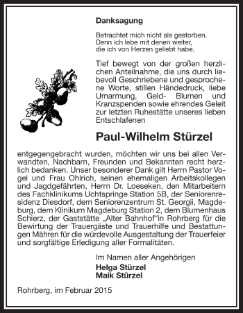 Traueranzeige von Paul-Wilhelm Stürzel von Uelzen