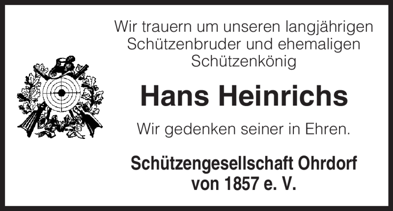  Traueranzeige für Hans Heinrichs vom 29.02.2012 aus ALLGEMEINE ZEITUNG UELZEN