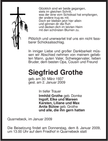 Traueranzeige von Siegfried Grothe von ALLGEMEINE ZEITUNG UELZEN