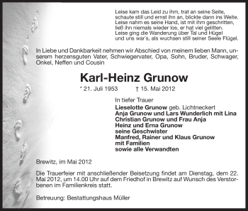 Traueranzeige von Karl-Heinz Grunow von ALLGEMEINE ZEITUNG UELZEN