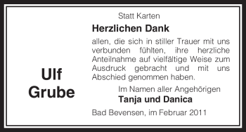 Traueranzeige von Ulf Grube von ALLGEMEINE ZEITUNG UELZEN