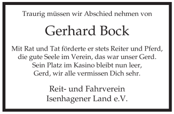 Traueranzeige von Gerhard Bock von ALLGEMEINE ZEITUNG UELZEN