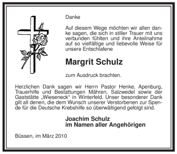 Traueranzeige von Margrit Schulz von ALLGEMEINE ZEITUNG UELZEN