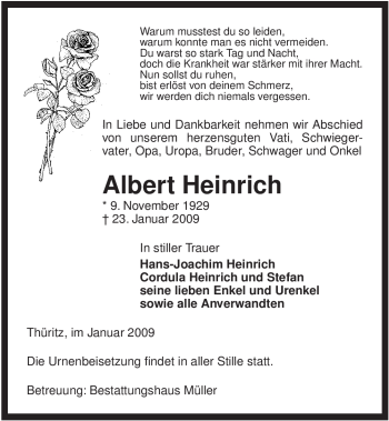 Traueranzeige von Albert Heinrich von ALLGEMEINE ZEITUNG UELZEN