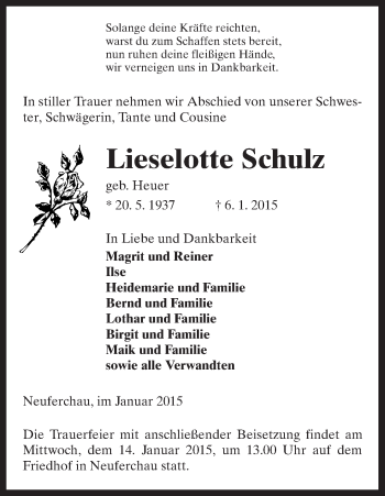 Traueranzeige von Lieselotte Schulz von Uelzen