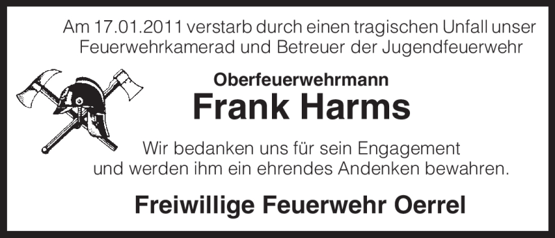  Traueranzeige für Frank Harms vom 21.01.2011 aus ALLGEMEINE ZEITUNG UELZEN