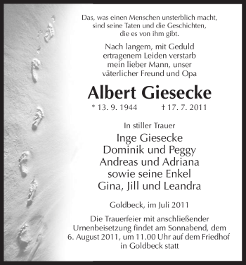 Traueranzeige von Albert Giesecke von ALLGEMEINE ZEITUNG UELZEN