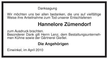 Traueranzeige von Hannelore Zümendorf von ALLGEMEINE ZEITUNG UELZEN