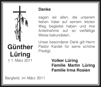 Traueranzeige von Günther Lüring von ALLGEMEINE ZEITUNG UELZEN