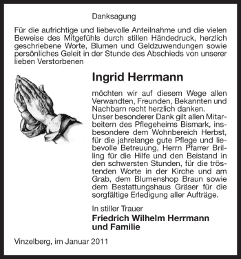 Traueranzeige von Ingrid Herrmann von ALLGEMEINE ZEITUNG UELZEN