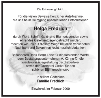 Traueranzeige von Helga Fredrich von ALLGEMEINE ZEITUNG UELZEN