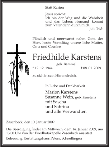 Traueranzeige von Friedhilde Karstens von ALLGEMEINE ZEITUNG UELZEN