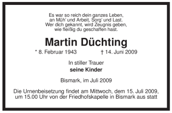 Traueranzeige von Martin Düchting von ALLGEMEINE ZEITUNG UELZEN