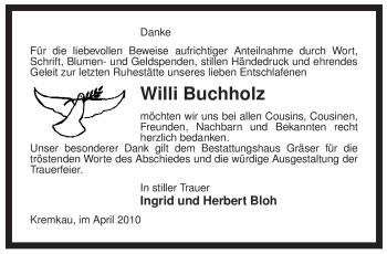 Traueranzeige von Willi Buchholz von ALLGEMEINE ZEITUNG UELZEN