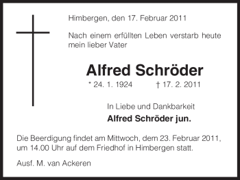 Traueranzeige von Alfred Schröder von ALLGEMEINE ZEITUNG UELZEN