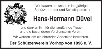 Traueranzeige von Hans-Hermann Düvel von ALLGEMEINE ZEITUNG UELZEN