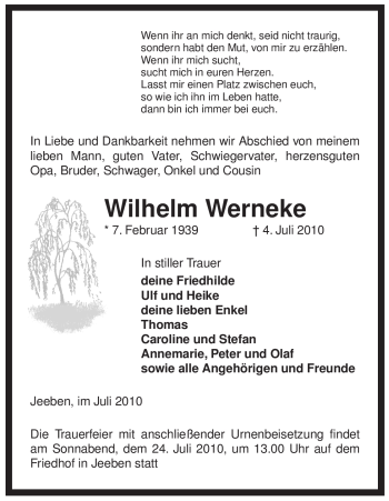 Traueranzeige von Wilhelm Werneke von ALLGEMEINE ZEITUNG UELZEN