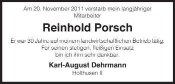 Traueranzeige von Reinhold Porsch von ALLGEMEINE ZEITUNG UELZEN