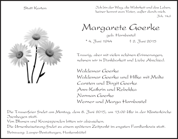 Traueranzeige von Margarete Goerke von Uelzen