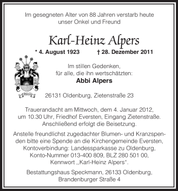 Traueranzeige von Karl-Heinz Alpers von ALLGEMEINE ZEITUNG UELZEN