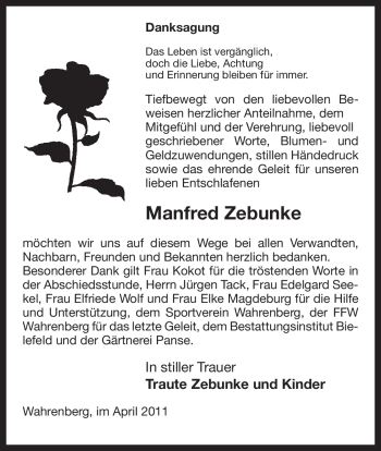 Traueranzeige von Manfred Zebunke von ALLGEMEINE ZEITUNG UELZEN