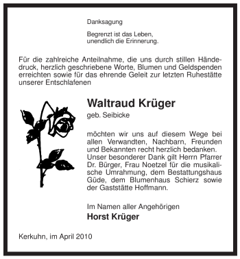 Traueranzeige von Waltraud Krüger von ALLGEMEINE ZEITUNG UELZEN