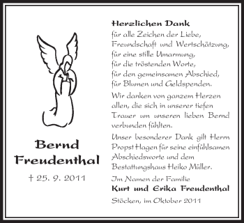 Traueranzeige von Bernd Freudenthal von ALLGEMEINE ZEITUNG UELZEN