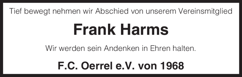  Traueranzeige für Frank Harms vom 21.01.2011 aus ALLGEMEINE ZEITUNG UELZEN