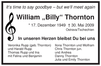 Traueranzeige von William Thornton von ALLGEMEINE ZEITUNG UELZEN