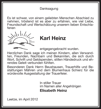 Traueranzeige von Karl Heinz von ALLGEMEINE ZEITUNG UELZEN