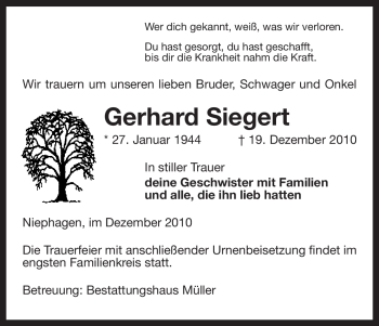 Traueranzeige von Gerhard Siegert von ALLGEMEINE ZEITUNG UELZEN