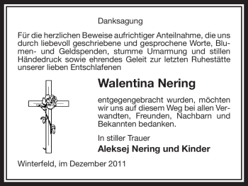 Traueranzeige von Walentina Nering von ALLGEMEINE ZEITUNG UELZEN