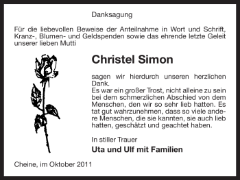 Traueranzeige von Christel Simon von ALLGEMEINE ZEITUNG UELZEN