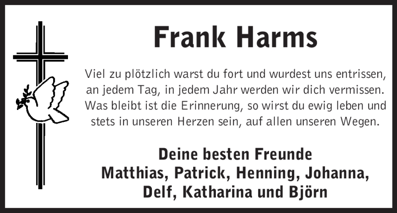  Traueranzeige für Frank Harms vom 21.01.2011 aus ALLGEMEINE ZEITUNG UELZEN