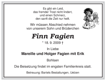 Traueranzeige von Finn Fagien von ALLGEMEINE ZEITUNG UELZEN