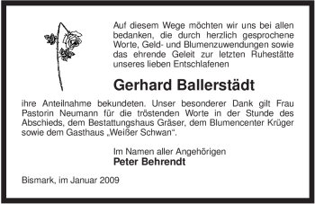 Traueranzeige von Gerhard Ballerstädt von ALLGEMEINE ZEITUNG UELZEN