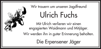 Traueranzeige von Ulrich Fuchs von ALLGEMEINE ZEITUNG UELZEN