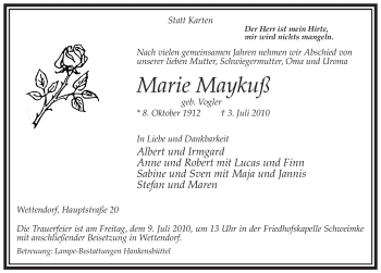 Traueranzeige von Marie Maykuß von ALLGEMEINE ZEITUNG UELZEN