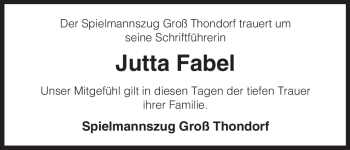 Traueranzeige von Jutta Fabel von ALLGEMEINE ZEITUNG UELZEN