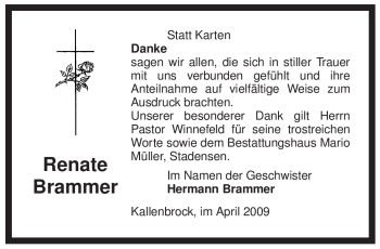 Traueranzeige von Renate Brammer von ALLGEMEINE ZEITUNG UELZEN